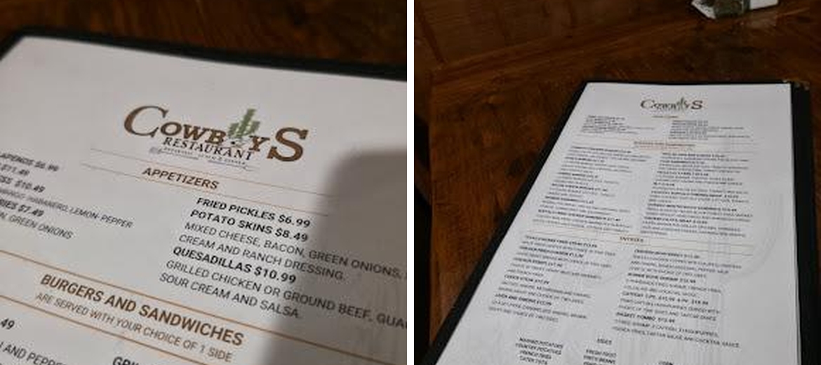 Cowboys Restaurant Sanger Menu