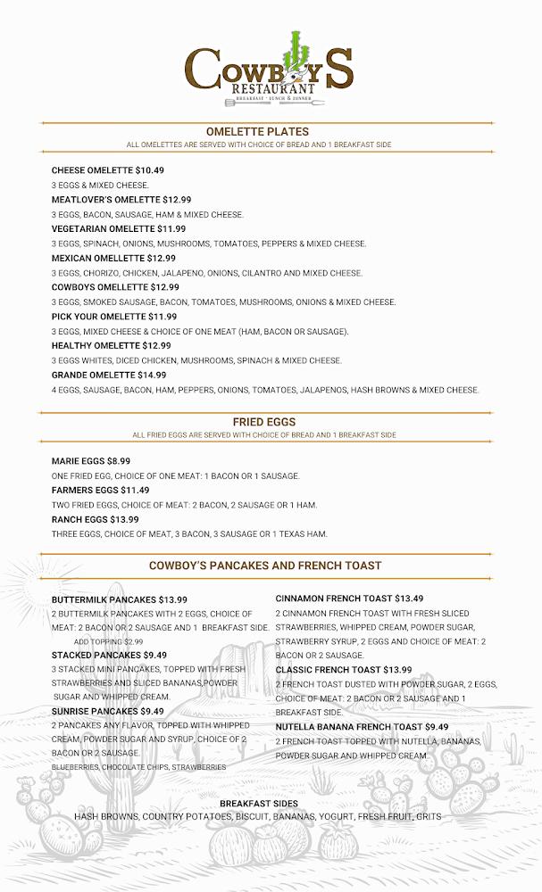 Cowboys Restaurant Sanger Menu image 1